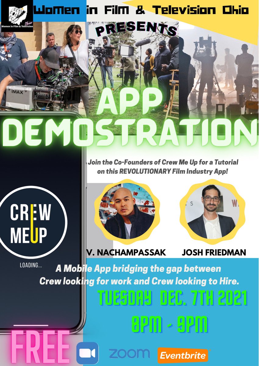 wiftohio's tweet photo. NEW FILM INDUSTRY APP ALERT๐จ
Have you HEARD about Crew Me Up ?
To find out MORE about this new revolutionary app that LINKs Crew Members and Production Companies In your area
join @wiftohio for a FREE APP DEMO with the creators of Crew Me Up
https://t.co/Y5BqPH7tXb https://t.co/1wroE2rc4I