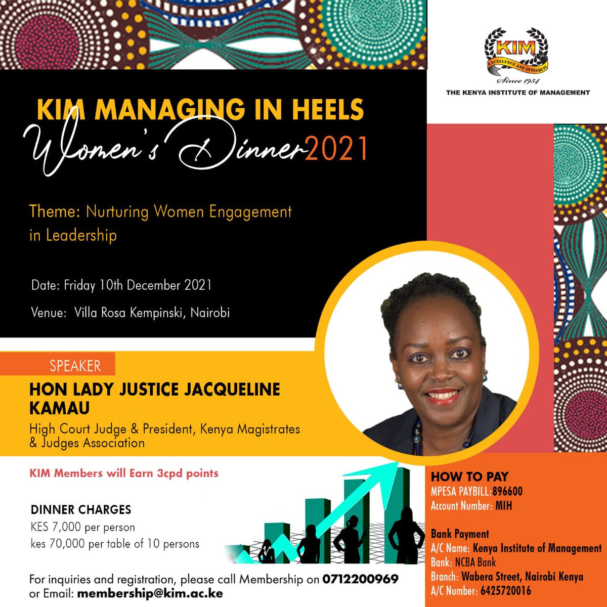 KIMKenya's tweet photo. Reserve your spot today for the 10th Managing in Heels Dinner by visiting the link: https://t.co/Bm7VsrlZv5
#ManagingInHeels #KIMManagingInHeels #Leadership #womenleaders
For queries contact us on 0712200969 or email membership@kim.ac.ke https://t.co/6E2MHiEIMQ https://t.co/aQicMm29Qk
