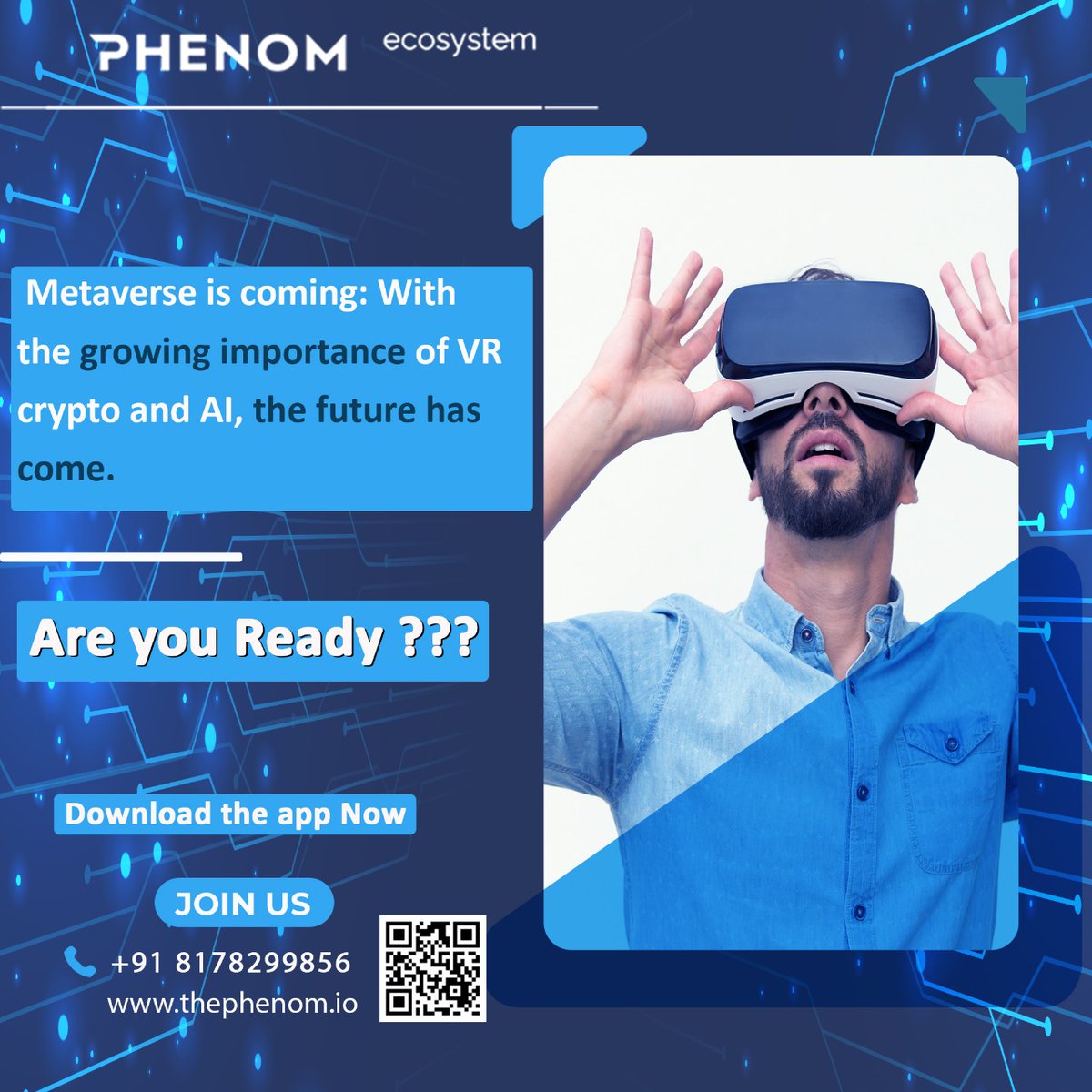 PhenomEcosystem's tweet photo. The Future has arrived.

Let's welcome 😊😊

Follow @phenom_ecosystem_india to know more.

#metaverse #nft #phenomapponline #phenom #virtualreality #digitalart #phenomuniverse #d #nftart #ar https://t.co/PcPpF691m3