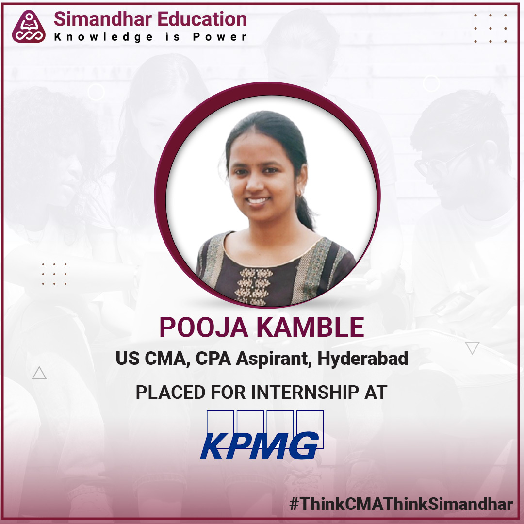 SimandharEdu's tweet photo. We are proud to announce that Pooja Kamble has bagged an internship at KPMG, making #SimandharEducation proud once again.
Kudos Pooja, keep up the good work.
#cpaaspirants #cma #ThinkCMAThinksimandhar #placement https://t.co/khM1aYKRMT