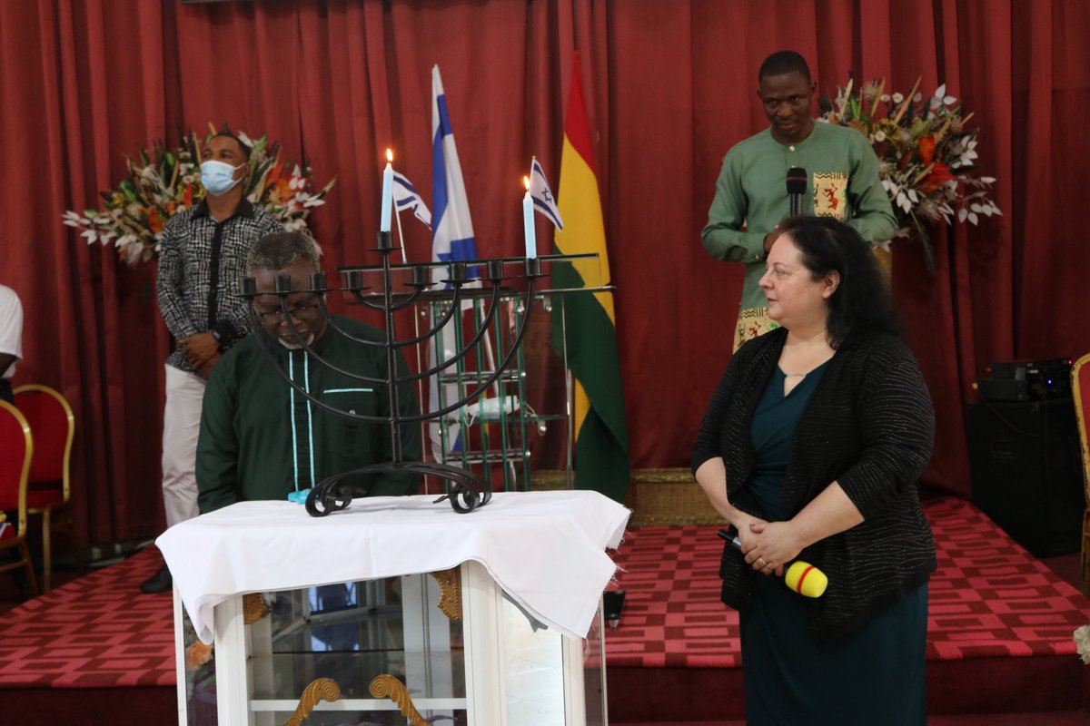 IsraelinGhana's tweet photo. To start our #Hanukkah celebrations, H. E. @ShlomitSufa joined the clergy and congregation of the #Ebeneezer #Assemblies of God Church at Kotobabi in Accra to light the first candle of Hanukkah.

We wish you all a Happy #Hanukkah! https://t.co/m2aS0zi0oB