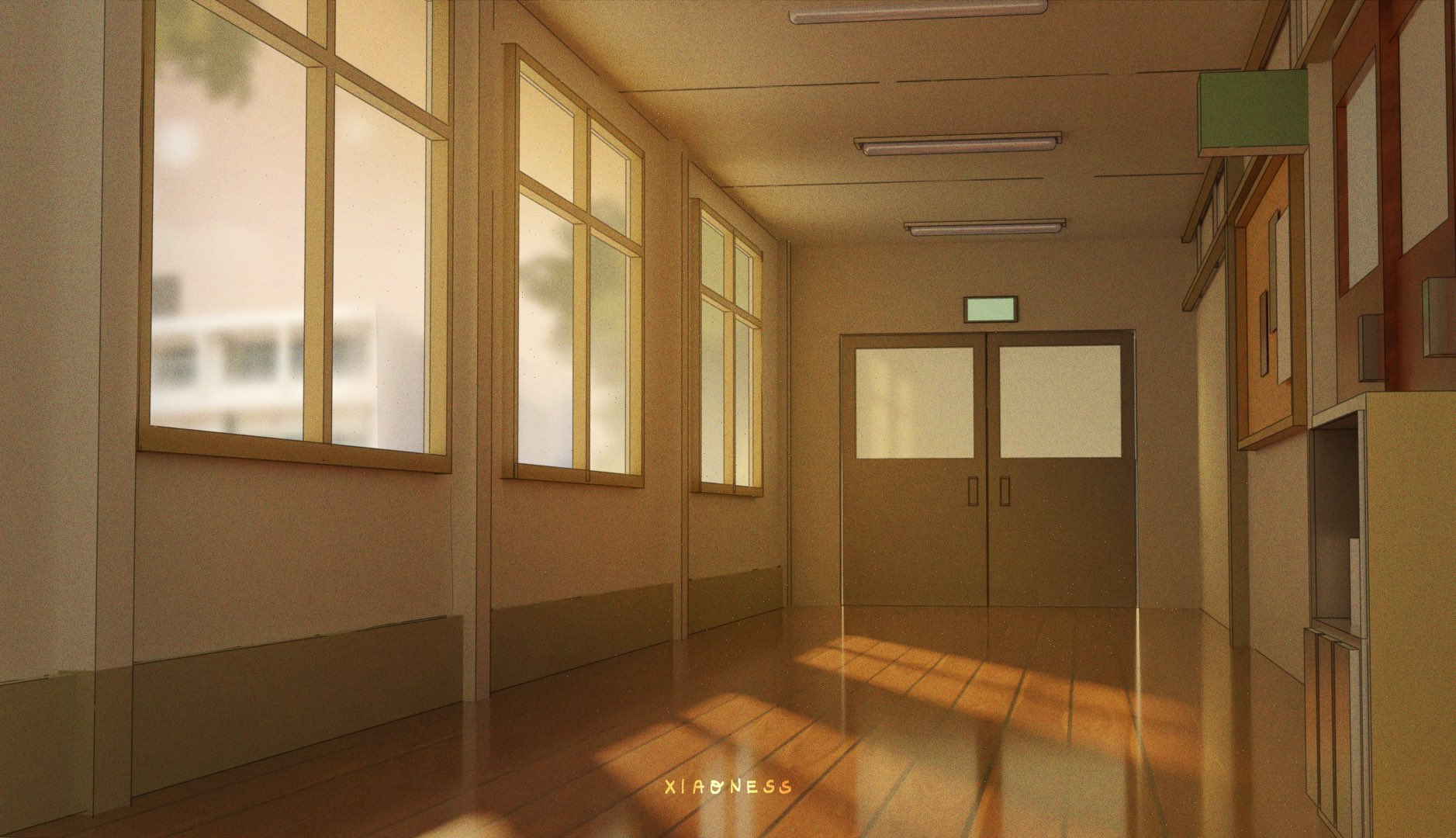 Xiaoness Art on X: "“Confession”      Just a generic anime hallway ...