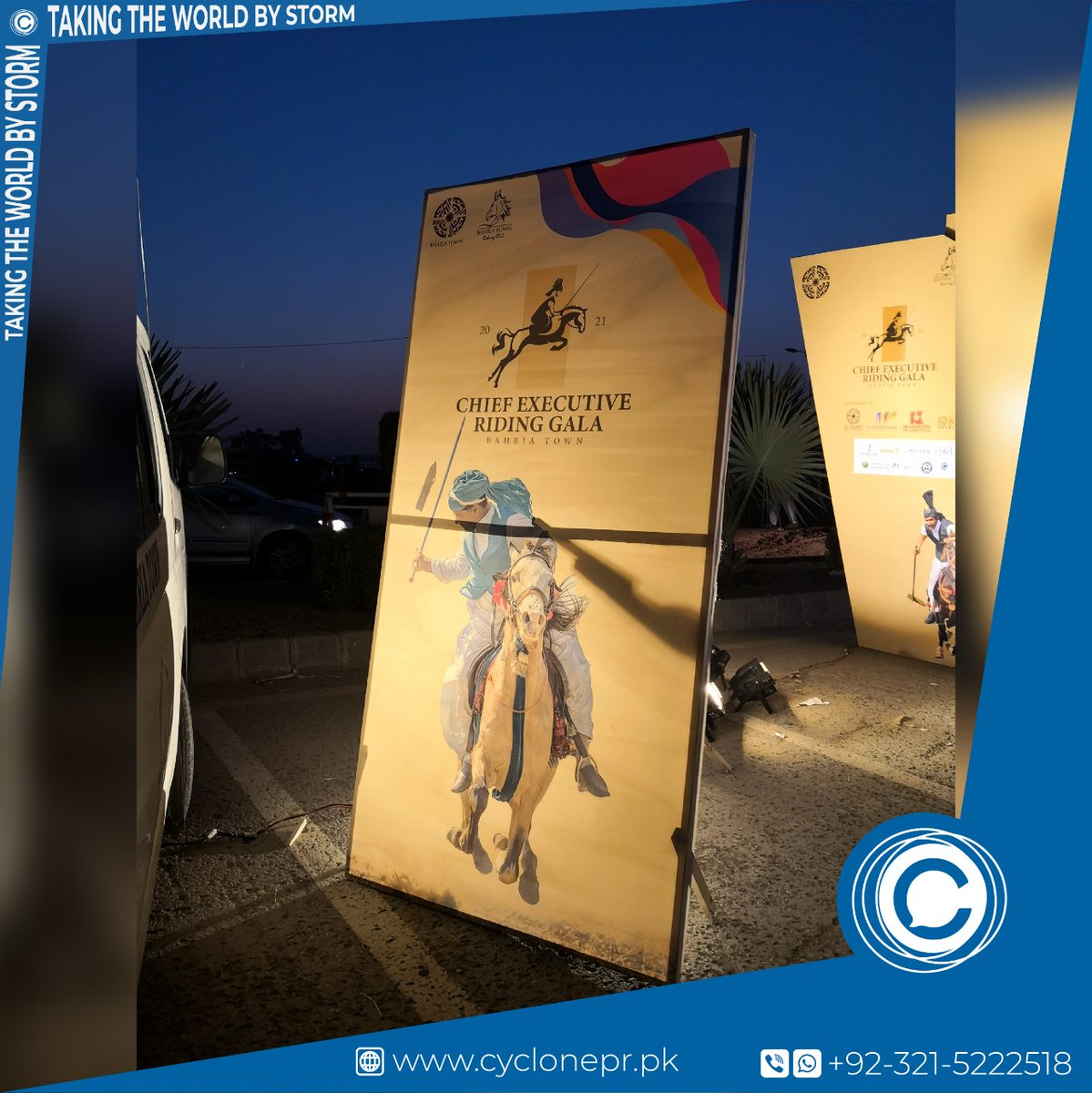 cyclone_pr's tweet photo. Standees designed and printed by Cyclone PR for the biggest tent pegging event of Pakistan Bahria Town organized by Bahria Town Riding Club 
#cyclone #cyclonepr #riding #ridingclub #horseriding #horseracing #standees #standee #design #print https://t.co/43TCcdlhuH