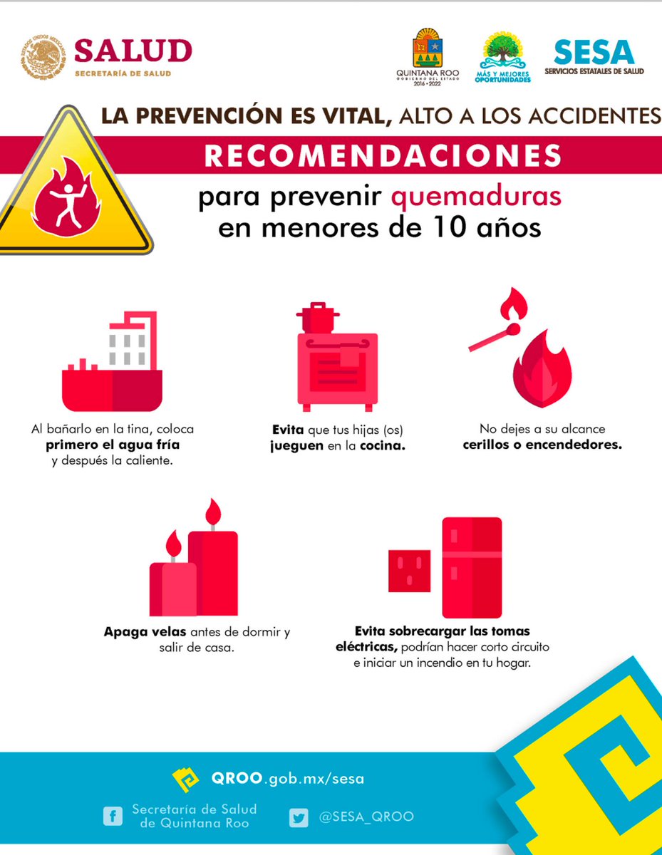 Recomendaciones para prevenir quemaduras en menores de 10 años. #PrevenciónDeAccidentes