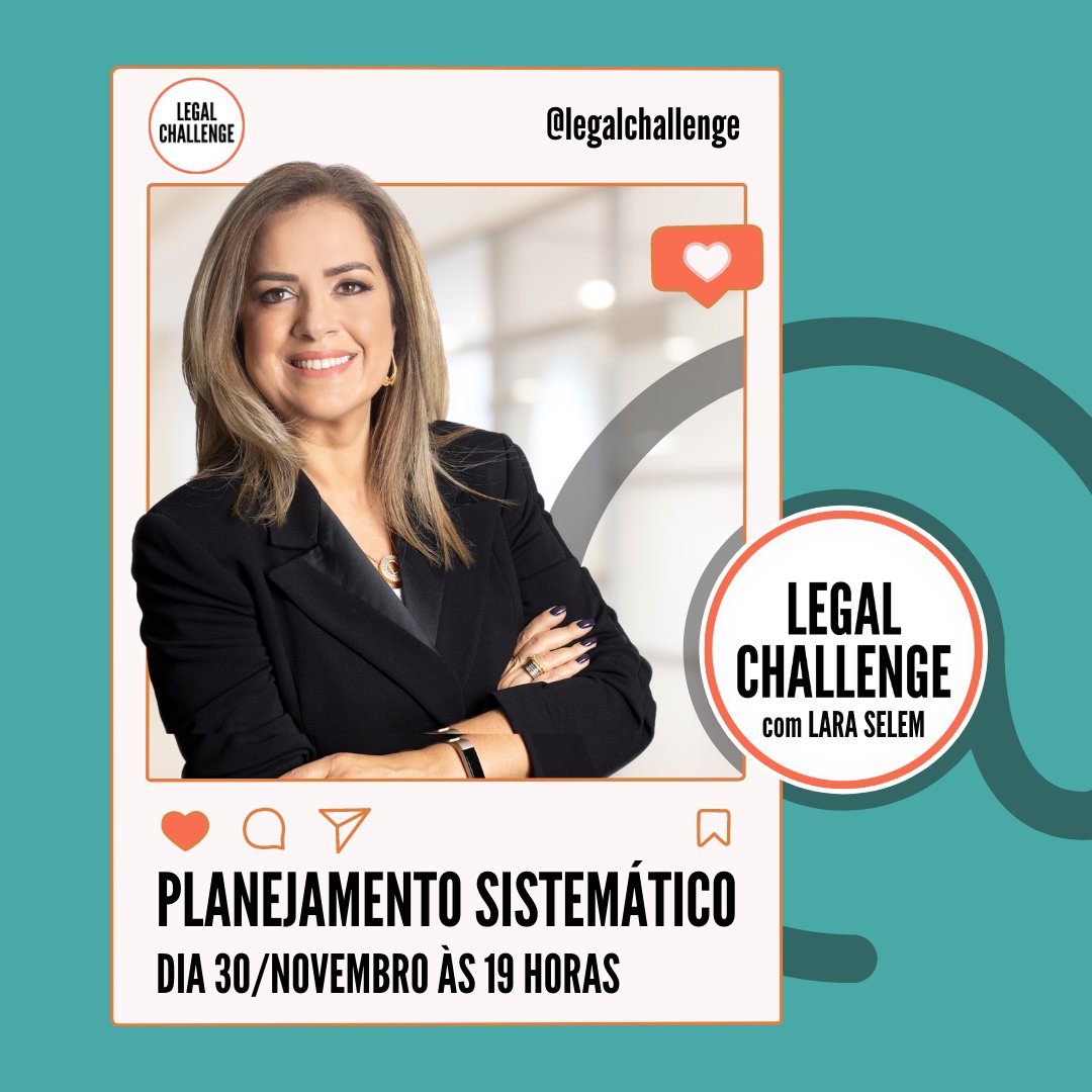 laraselem's tweet photo. Na agenda 2021 da nossa sala de aula dentro do Instagram, teremos um treinamento sobre PLANEJAMENTO SISTEMÁTICO. Acontece amanhã, às 19 horas de Brasília pelo IG @legalchallenge.

#selembertozzi #estrategianaadvocacia #advocacia #advogado #advogada #laraselem #gestaolegal https://t.co/Ou07xHpWu1