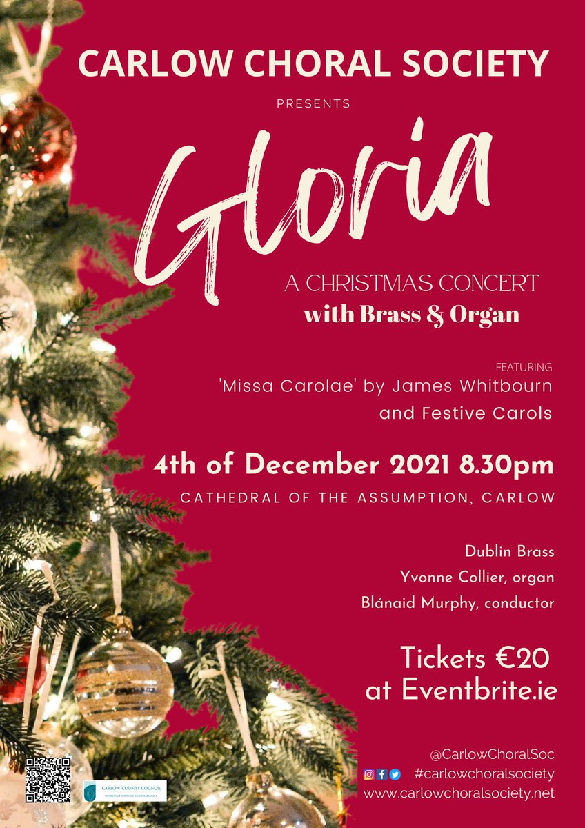 CarlowChoralSoc's tweet photo. Tickets via https://t.co/mZb9TkVp8l
James Withbourn's 'Missa Carolae' and Carols.
COVID-19 government guidelines will be adhered to for the safety of our members and audience. 
#Christmas #carlowchoralsociety #CarlowChristmas  #choralmusic #carolsinging #singireland https://t.co/6nmLhsHCMA
