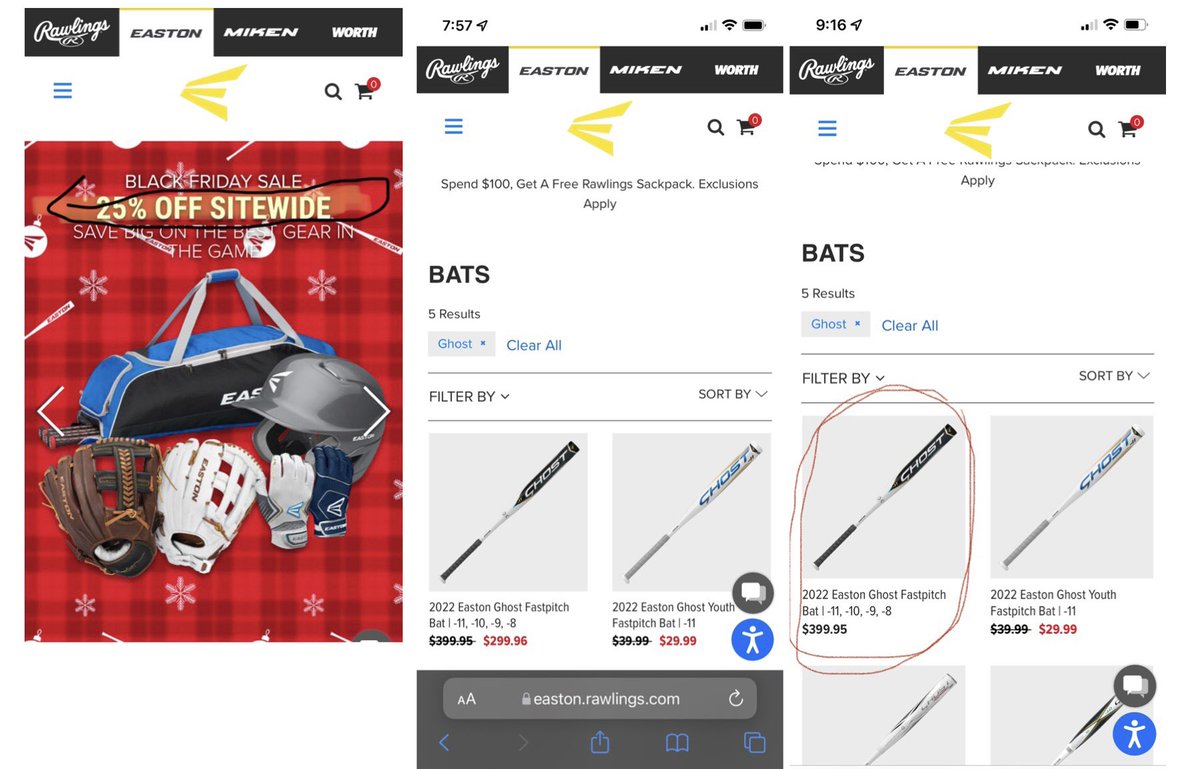JamesVessalico's tweet photo. @EastonFastpitch Same as Black Friday…? Not “Sitewide”…? Whats up..? 🤷‍♂️ https://t.co/NSCLknqBAZ