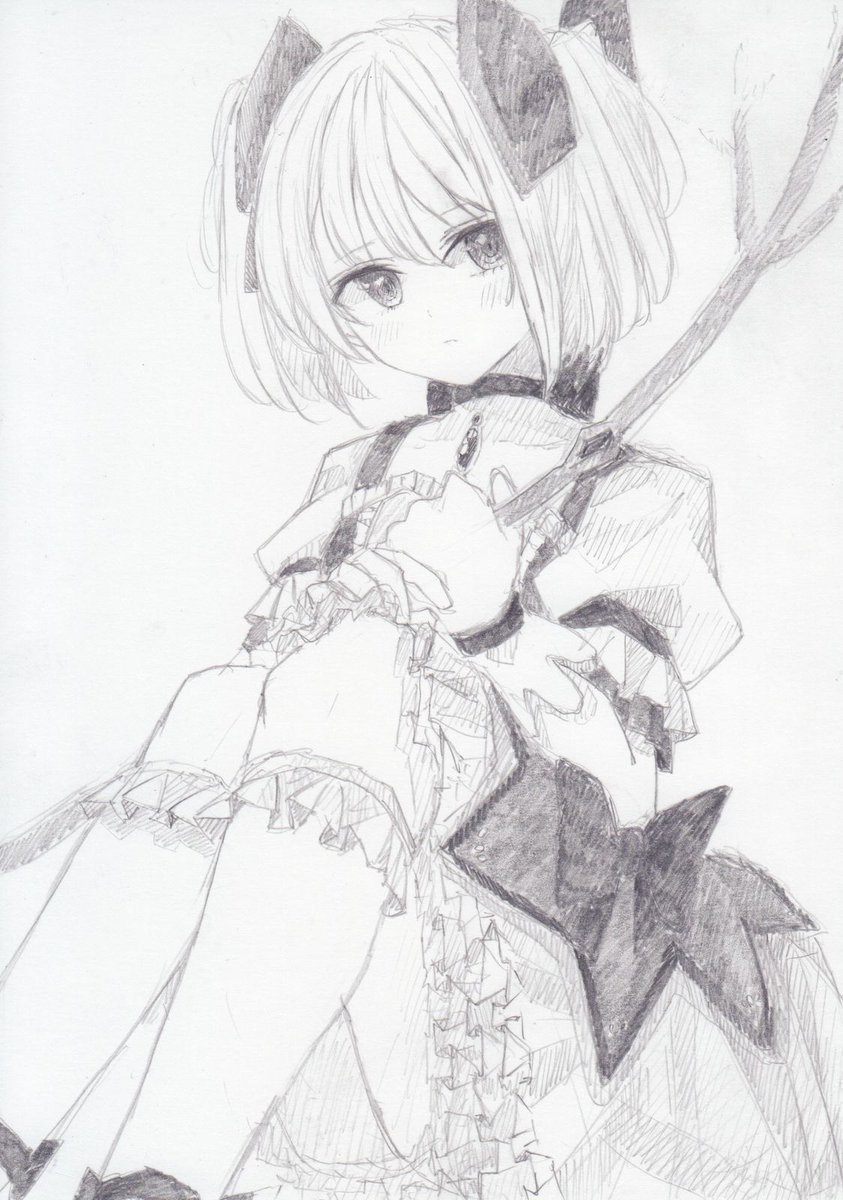 鹿目まどか 「シャーペンで描きました。
魔法少女まどか☆マギカから、鹿目まどかです
#魔法少女」|くろいうさぎのイラスト
