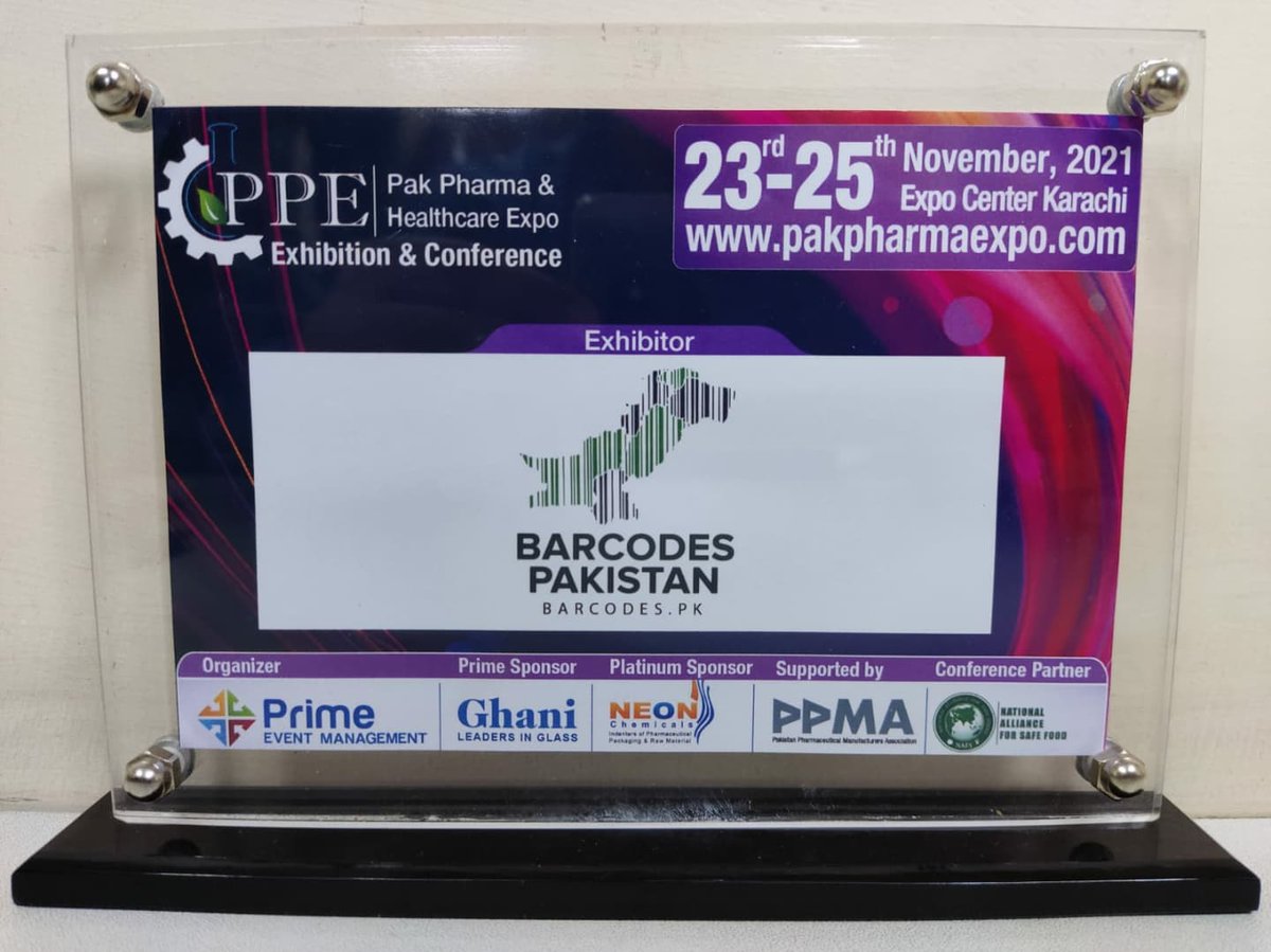 Barcodes_pk's tweet photo. This shield here isn’t just the proof of us attending the Pak Pharma and Healthcare Expo 2021 but a signal signifying our participation at the same exhibition but this time at Lahore and Dubai as well.

 #expocenterkarachi #exhibition #exhibition2021 #pharmaceutical #healthcare https://t.co/wBSaMFha7y