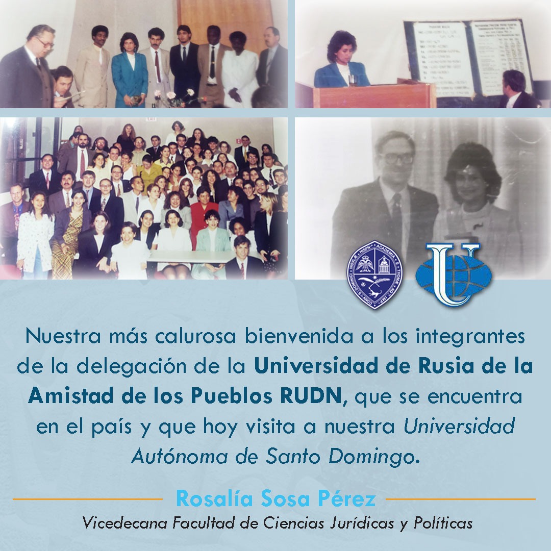 SosaUasd's tweet photo. Nuestra más calusora bienvenida a los integrantes de la delegación de la Universidad de Rusia de la Amistad de los Pueblos RUDN, que se encuentra en el país y que hoy visita a nuestra Universidad Autónoma de Santo Domingo.
#RosaliaSosa
#RosaliaSosaViceExtension
#RosaliaSosaUASD https://t.co/s7culIeO7y