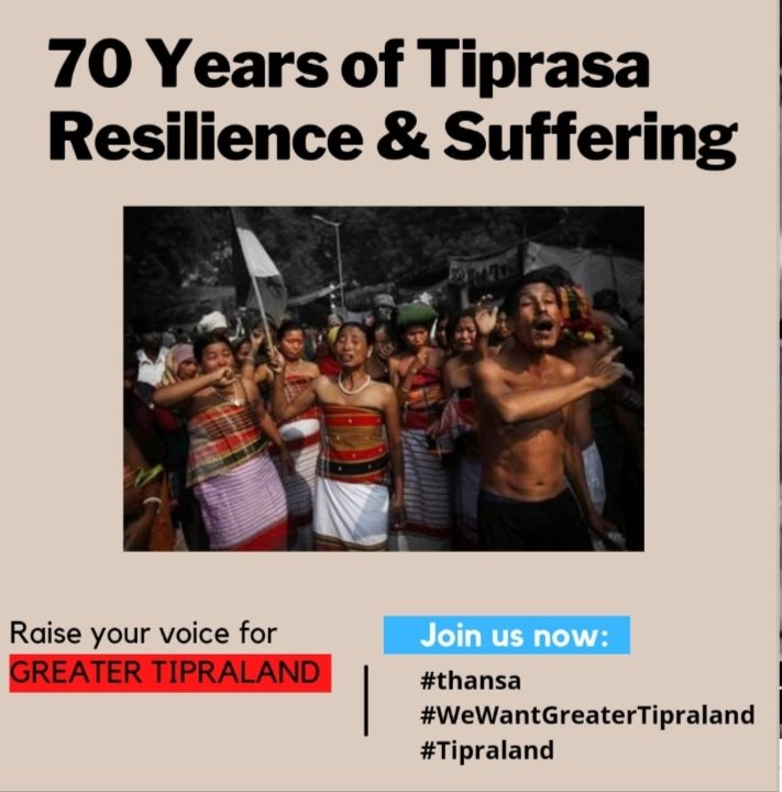 Sayar32950812's tweet photo. Indigenous people have suffured long enough. Tripura maybe the only state where it's indigenous people are in minority. To protect and secure the future of the native culture, heritage and people, Tipraland is a must. 
#Thansa
#WewantGreatertipraland 
#Tipraland https://t.co/4xG2PtqJgQ