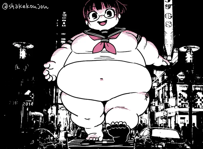 いい肉をいっぱい食べて、大きく育った肥大化巨大化妹です。
ふわふわマシュマロボディのマシュマロマン(マショマロガール)!

#いい肉の日 
#ジャイアントリトルシスター #巨大娘 #giantess #肥満化 