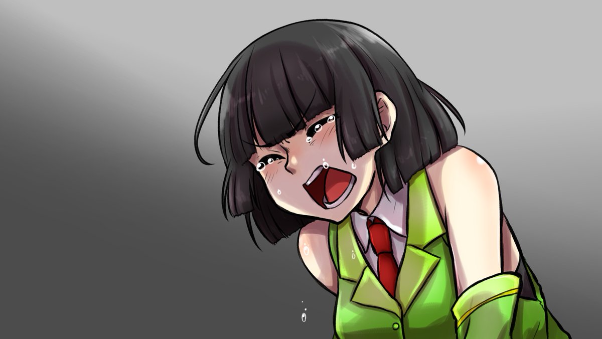 1girl solo open mouth necktie black hair bangs tears  illustration images
