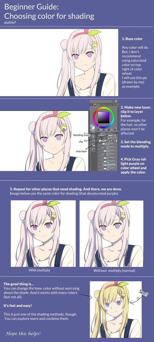 altila7's tweet image. [Beginner Guide: The Power of  Saturated Purple]

Just sharing a little knowledge. 
Hope this helps.

#coloringtutorial #tutorial #shading #clipstudiopaint