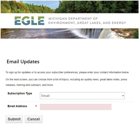 MichiganEGLE's tweet photo. Looking to keep up to date on work to protect the environment and public health? 
Subscribe to our email lists. You can customize your alerts from a list of topics and only receive updates on what you're interested in. https://t.co/NpE6v3SfXv https://t.co/NblYGrfw3h