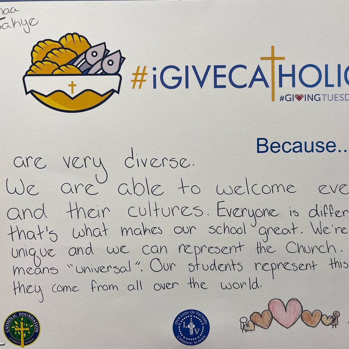 Tomorrow is #igivecatholic day of giving. Make plans to support OLV. We are so grateful of our parents, doughnuts and drinks in carline this morning. #dayofgiving #weareolv
