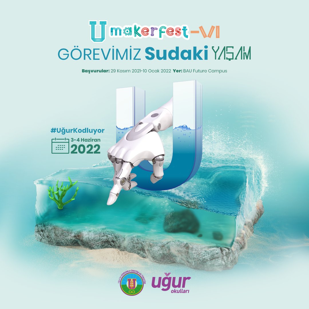 UgurOkullari's tweet photo. Küçük adımlar büyük sonuçlar doğurur! Çözümün bir parçası olmak için ihtiyacın olan tek şey ise Uğurlu bir fikir! 💧
Sen de "Sudaki Yaşam" teması ile robotik projeni, oyun tasarımını veya animasyonunu hazırla, Kid's U-MakerFest ve U-MakerFest'te yerini al! 🤖

#UğurKodluyor https://t.co/mvSBtf2WvW