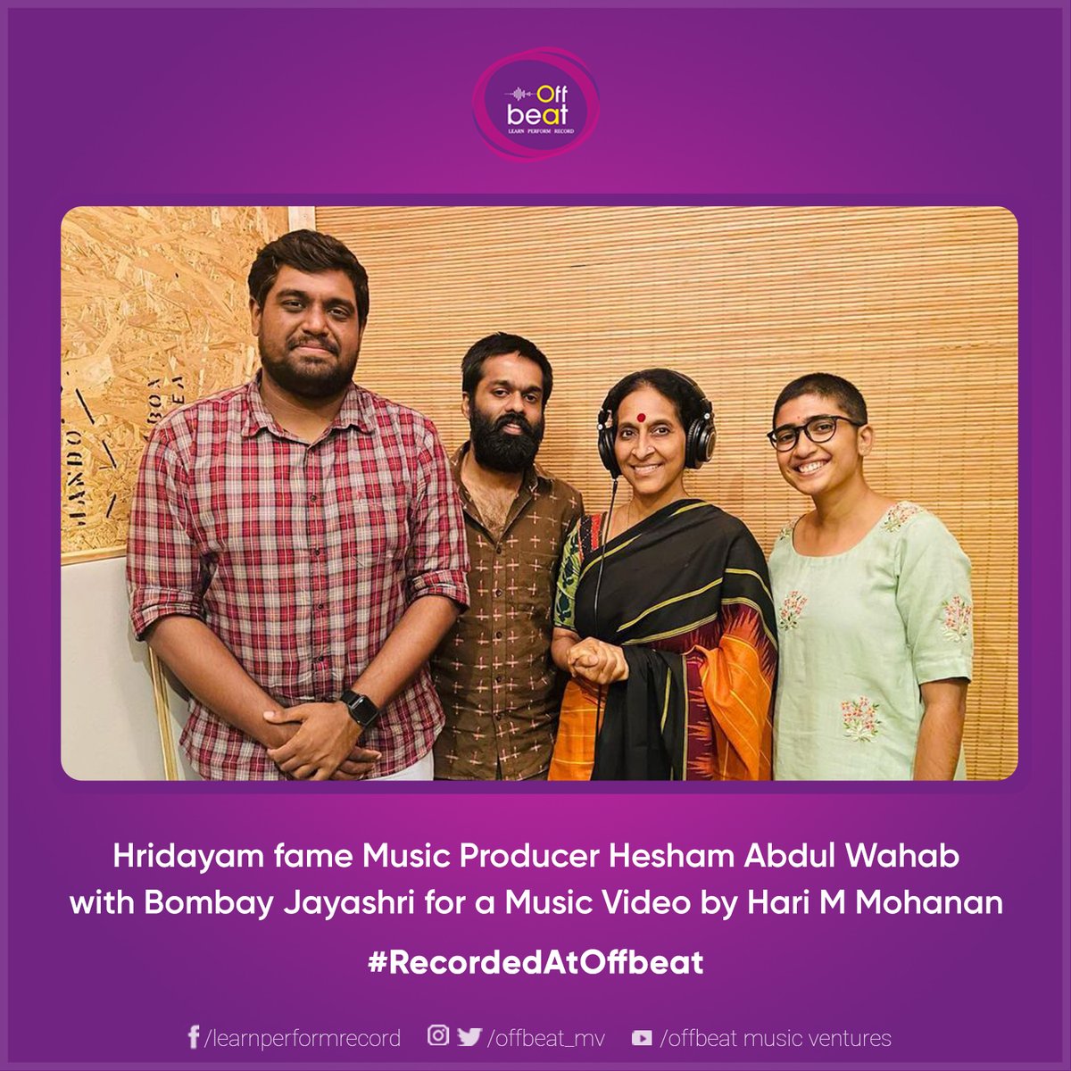 offbeat_mv's tweet photo. Another exciting and lovely session with @JayashriRamnath mam and Hridayam fame @HeshamAWMusic  for a Music Video directed by @harimmohanan! 

#RecordedAtOffbeat

#OffbeatMusicVentures #Offbeat #RecordingStudio #PerformanceAvenue #Chennai https://t.co/3DWVNeL5bR
