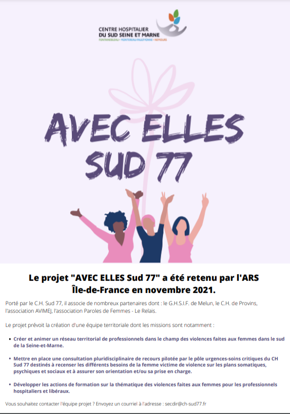 QuentinPoitou's tweet photo. A cette occasion, le @CHSud77 a pu annoncer que le projet "AVEC ELLES Sud 77", construit avec nos partenaires @AVIMEJ, le @CHMelun et le CH de Provins, a été retenu par l'@ARS_IDF en novembre 2021 (AAP "dispositifs de prise en charge des femmes victimes de violences"). (2/2) https://t.co/mkIcXIaYUp
