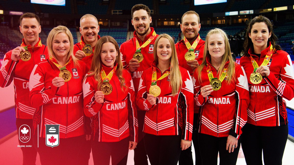 TeamCanada's tweet photo. Olympic 🥌 champs Brad Gushue (Turin 2006) and Jennifer Jones (Sochi 2014) will lead #TeamCanada to Beijing 2022 🤩🙌

Sweep into the details of the men's and women's curling teams heading to the @Olympics ➡️ https://t.co/sus2HKpVHp

📸: @CurlingCanada / Michael Burns https://t.co/KCvAAF33sN