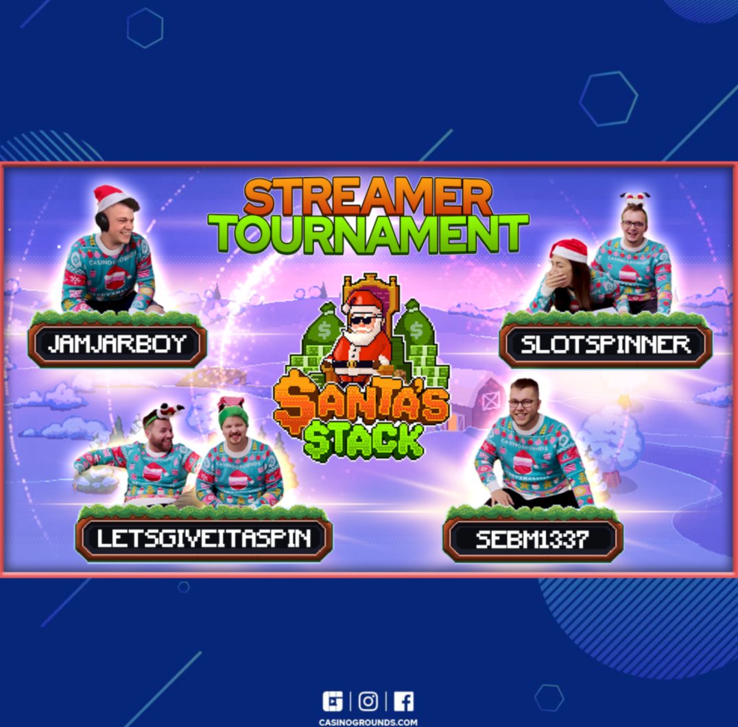 CasinoGrounds's tweet photo. 1st of December "Streamer Tournament" on the new Santa's Stack slot. Watch it at casinogroundstv on twitch (20:00 CET) 
@letsgiveitaspin @slotspinner @jamjarboy @sebm @RelaxGamingLtd #tournament #santasstack #newslot
#casinostreamers #casinogrounds #maythebestwin https://t.co/PV7u87Pd02