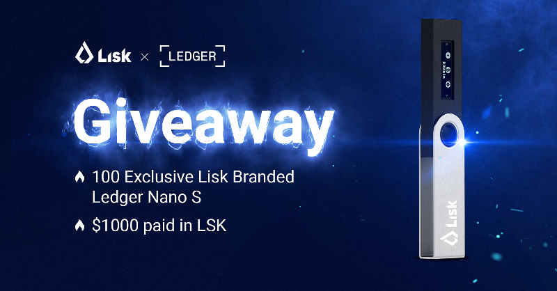 Lisk's tweet photo. Lisk is partnering w/ @Ledger to give away 1️⃣0️⃣0️⃣ #Lisk branded #LedgerNanoS + $1000 in $LSK.