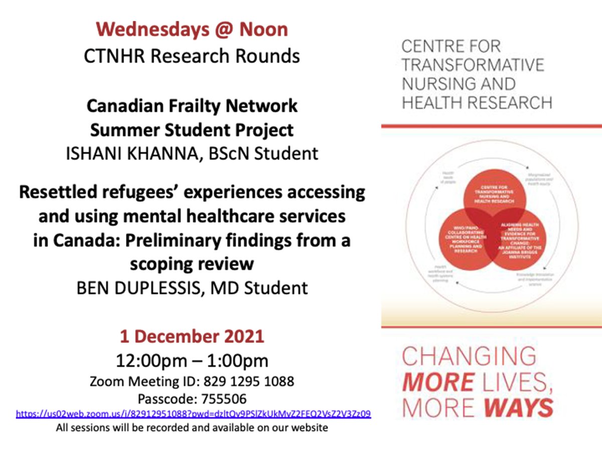Join @DalCTNHR this Wednesday to hear from @DalNursing student Ishani Khanna and @DalMedSchool student Ben Duplessis. Zoom link: us02web.zoom.us/j/82912951088?…