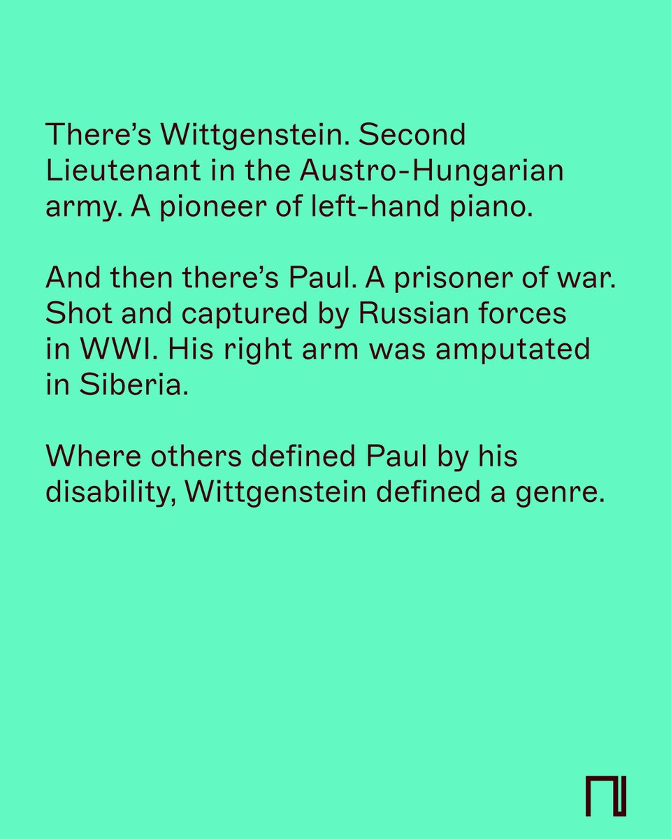 nkoda's tweet photo. Where others defined Paul by his disability, Wittgenstein defined a genre.

#nkoda #madenotborn #paulwittgenstein #hero #musichistory #disabilityinmusic https://t.co/9v7N5JEQ7n
