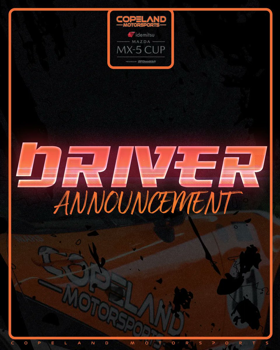 CopelandMTSP's tweet photo. Stay tuned for an epic driver announcement tomorrow!
#CopelandMotorsports / @MazdaMX5Cup
#mazdamx5cup #mx5cup #mx5cupcar #mazda #mazdaspeed #mazdamovement #MazdaMiata #mazdanation #mazdamx5 #mazdaflow #mazdalife #mazdausa #mazdaspeednation #driverannouncement https://t.co/Sk4OqWCxLU