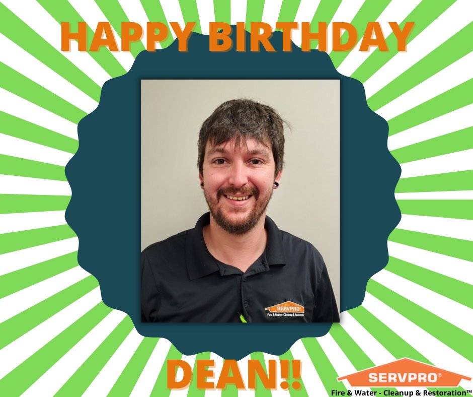 🎉🎉Everyone, please help us wish one of our own, Dean, a very Happy Birthday!! 🎉🎉 We wish you the happiest of birthdays!! Thank you for being part of the SERVPRO family! 📣🎉🎂🎆🎊