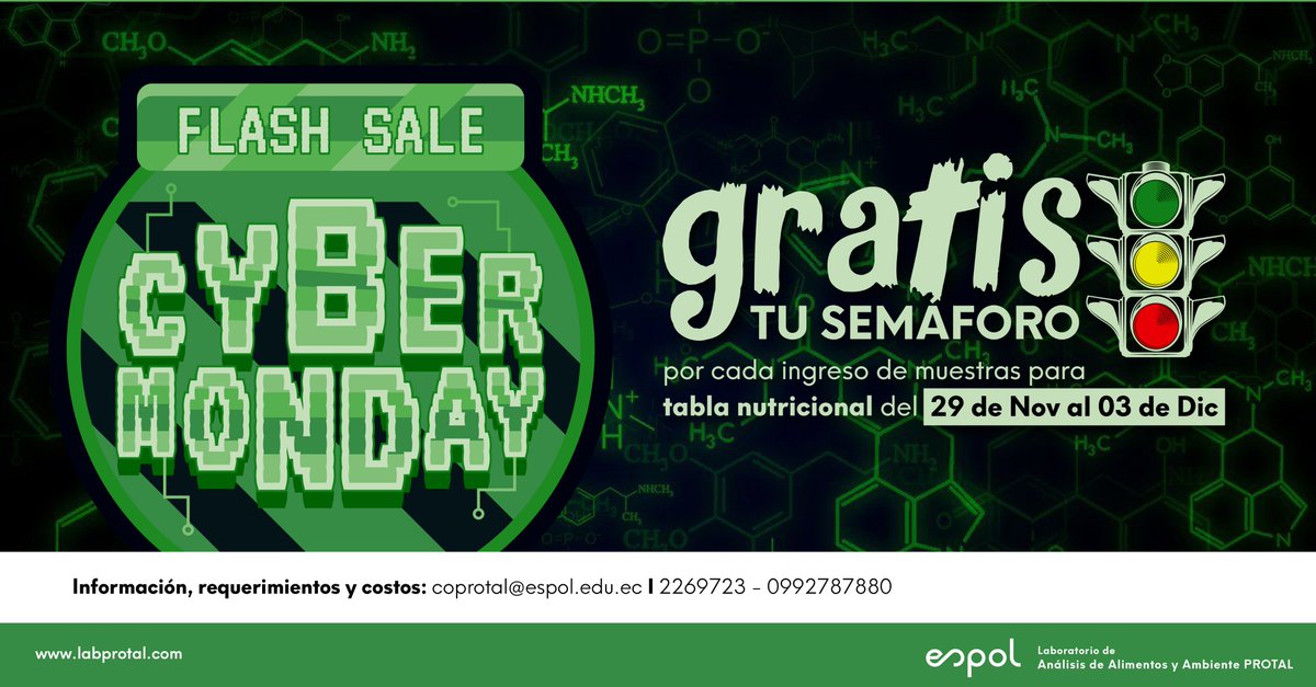 lab_protal's tweet image. Por cada tabla nutricional ingresada te regalamos el diseño del semáforo para tu producto. Sólo en  @labprotal hasta el 03 de Dic.

#CyberMonday #laboratorio #semaforo #alimentos #protal #ESPOL #Acreditados #industria #tablanutricional

Visita nuestra web: labprotal.com