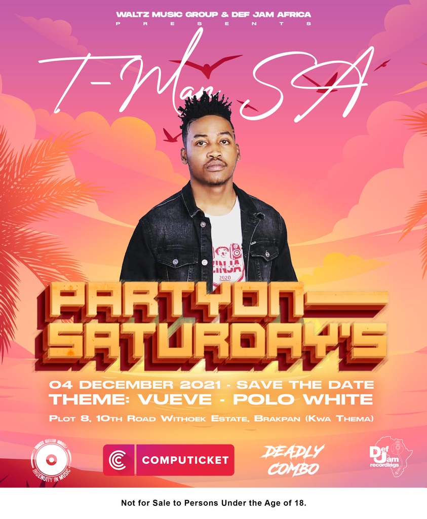 The hit-maker <a href="/tmansa_official/">T-MAN SA</a> will be live at “Party On Saturday’s”

Get your tickets here: tickets.computicket.com/event/partyons…