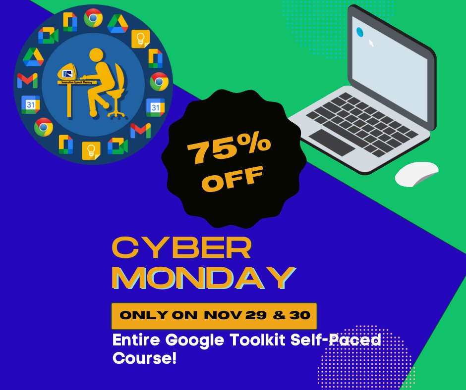 jgreenslp's tweet image. mailchi.mp/innovativespee… Cyber Monday 75% Discount! #OnlineDeals #Google #TechSavvySolutions #Accessibility #Inclusion #SeniorTech #SelfPacedLearning #ADHD #LearningDifferences #Productivity #ExecutiveFunctioning