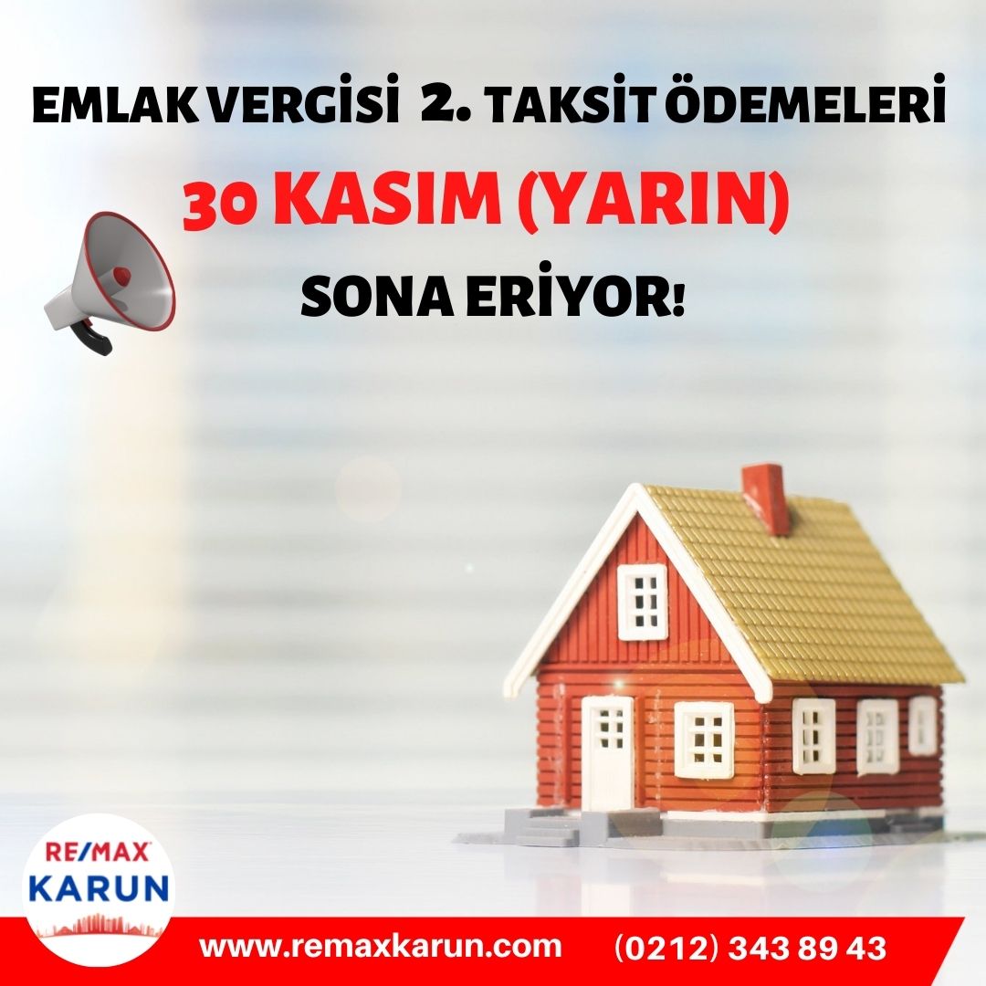 Emlak vergisi 2. taksit ödemeleri yarın sona eriyor.📢
📞0212 343 89 43
#remaxkarun #emlakhaberleri #emlak #vergi #emlakvergisi
