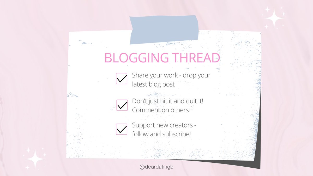 deardatingb's tweet photo. ✨BLOG COMMENT THREAD ✨
🤶Leave your latest blog post
🤶Comment on others
🤶RT to spread the love
🤶Follow new creators!
#bloggers #bloggerstribe #bloggerswanted #blogthread #BloggingCommunity https://t.co/BZbH8nlVlG