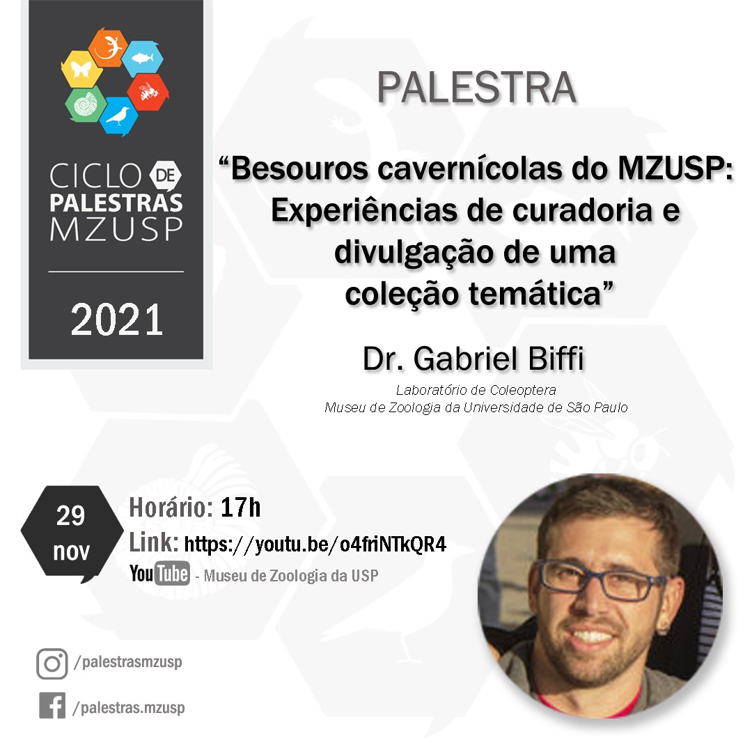 jp_botero's tweet photo. Todos convidados para assistir hoje uma palestra do @gabriel_biffi falando sobre o seu projeto de pós-doc no Lab de #Coleoptera do @mzusp. Hoje às 17 hrs.
"Besouros cavernícolas do MZUSP: Experiências de curadoria e divulgação de uma coleção temática" 🐞🪲
https://t.co/8luk2aeKvZ https://t.co/AUq7ijnr7J