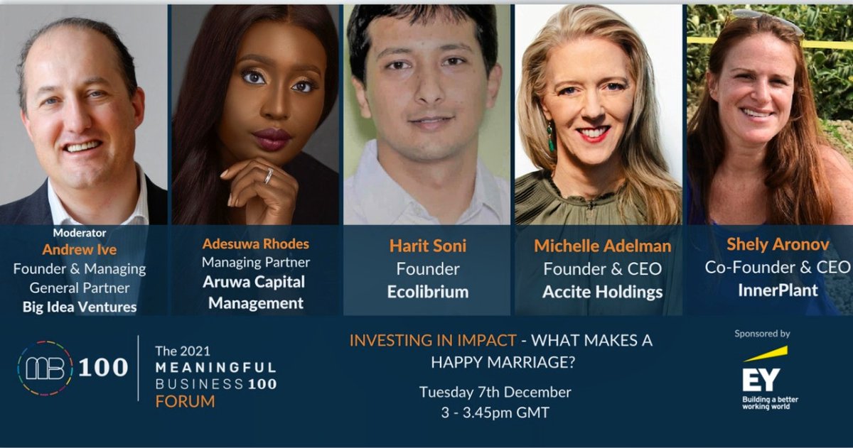 Looking forward to speaking at the 2021 MB100 Forum, sponsored by @ey_global. Visit @meaningfulbusiness to learn more about this year’s event, and register to join me for a discussion on ‘Investing in Impact.
#MeaningfulBusiness #MB100 #MB100Forum #MeetTheMB100 #SDGs #GlobalGoals