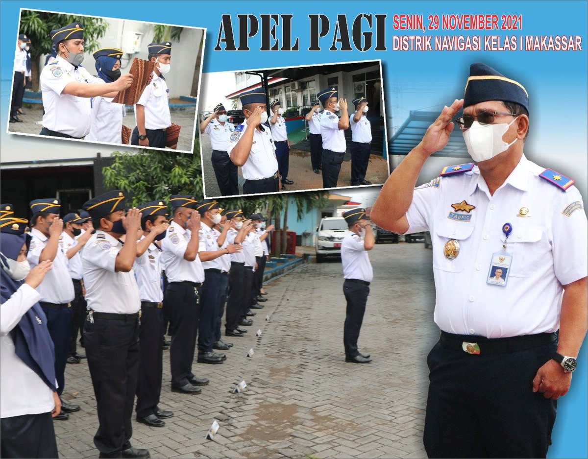DisnavMakassar's tweet photo. #KawanLaut. Apel pagi Senin 29/11/2021 di halaman Kantor Distrik Navigasi Kelas I Makassar yang dihadiri oleh ASN dan Honorer. Apel tersebut di pimpin langsung oleh Kadisnav Bpk.Taufiq Mansyur, SE. https://t.co/QmGKEjrkQr