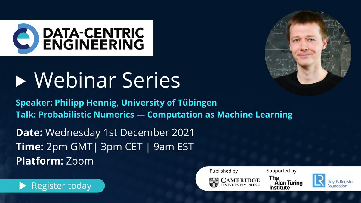 DCE_Journal's tweet photo. ๐ Wednesday, 2pm GMT, #DCEWebinar
Probabilistic Numerics โ Computation as Machine Learning
@PhilippHennig5, Chair for the Methods of Machine Learning @Uni_Tue and Adjunct Scientist @MPI_IS
๐โก๏ธ https://t.co/NVM0TCcwvl
#MachineLearning #ML #ProbabilisticNumerics https://t.co/JoIoXQ7uLU
