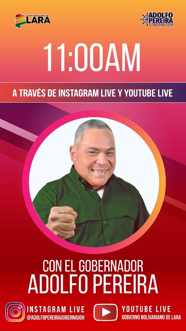 eaf1343c0857405's tweet photo. Hoy #29Nov nuestro Gobernador @AdolfoP_Oficial estara conectado en contacto directo por #InstagranLive @adolfopereiragobernador a las 11:00am nos informara sobre la semana de gestion
#CongresoDeCiencia2021
#LaraTeneColnQué
@willnarmys
@dcabellor
@CarolaysFalcon https://t.co/I69sKvQO57