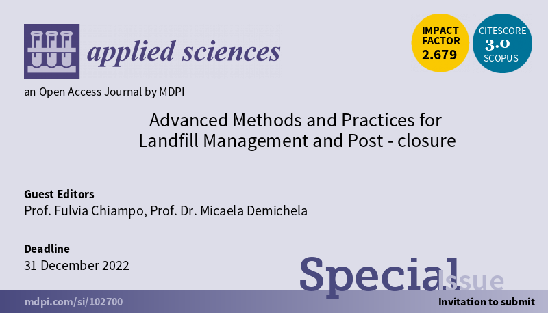 Applsci's tweet photo. #SpecialIssue
https://t.co/jZ288XJ1yt
DD: 31 December 2022
Guest Editors: Prof. Fulvia Chiampo and Prof. Dr. @MDemichela from @PoliTOnews
#landfillenvironmentalimpacts #biogas #leachate #riskanalysis #wasteproperties #postclosure #groundwater #landfillmining #landfillremediation https://t.co/TaUAUhI0vI