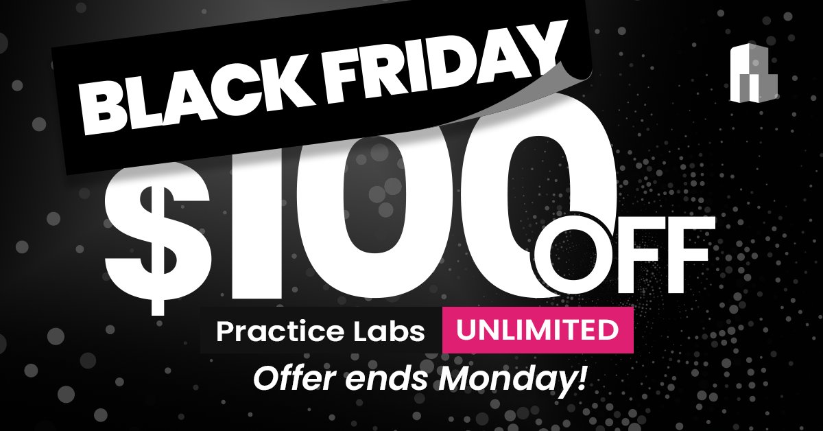 PracticeLabs's tweet photo. Our unlimited BLACK FRIDAY deal is still live!
Grab it while you still can as the offer ends today at midnightβ
https://t.co/GQVtx1Y2Jo
#blackfriday #unlimited #practicelabs #comptia #microsoft https://t.co/l44JqThKWO