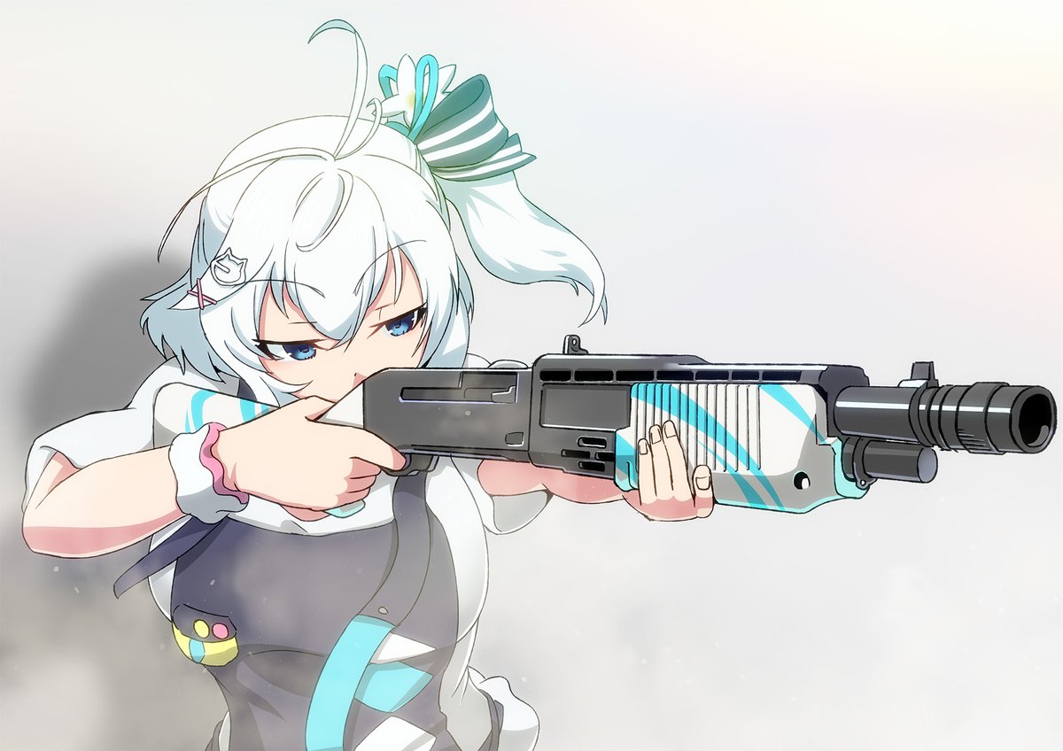 電脳少女YouTuberシロ 「シロちゃんカラーのFranchi SPAS-12!
#Vtuberバトルロワイア」|蒸気@おやつ係のイラスト