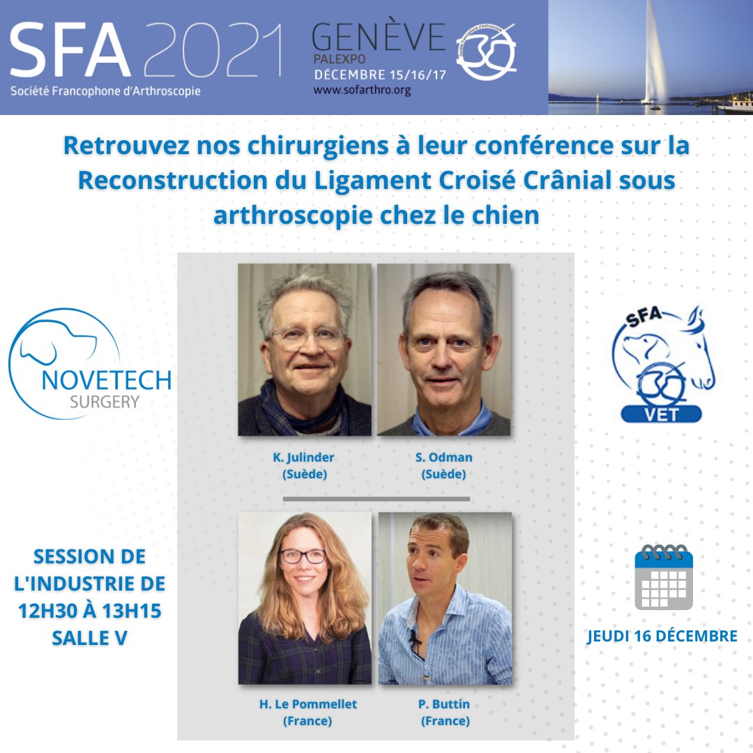 Le jeudi 16 décembre nos chirurgiens seront présents lors de la session de l'industrie dans la salle V de 12h30 à 13h15. Besoin d'information ou d'inscription?Contactez info@novetech-surgery.com
#veterinary #veterinarian #vet #dvm #Innovation #Novalig #Novaten #Novetech