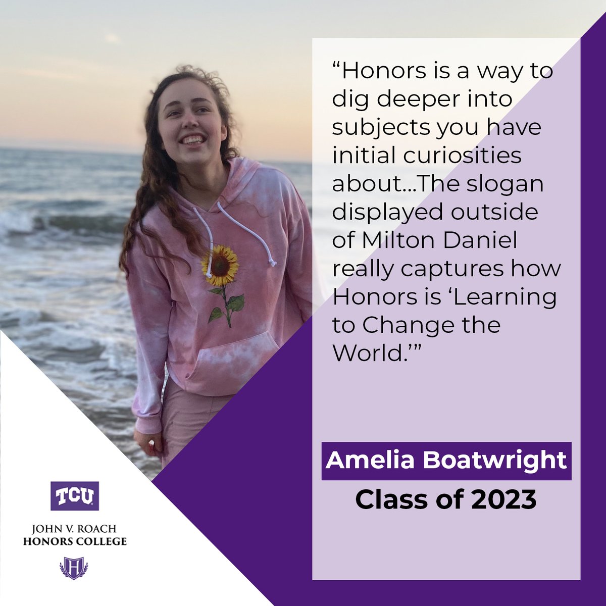 We are so close to the end of the semester, we can taste it! We can do it!

This Monday's #HonorsStudentSpotlight features Amelia Boatwright '23. 💡