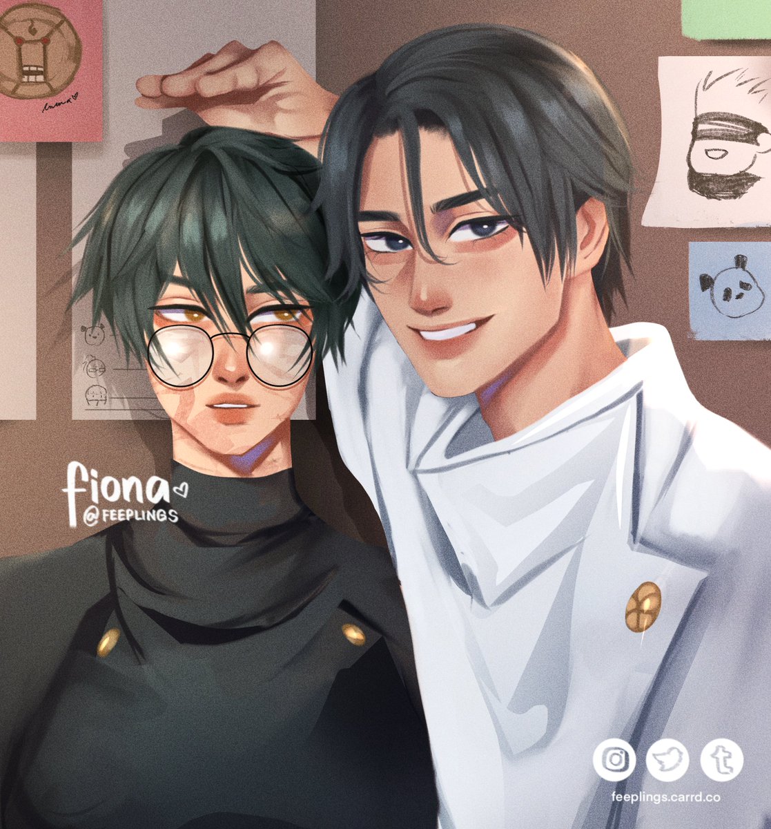 feeplings's tweet photo. (1/2)🌱
: all those years of calling me your beansprout and i still ended up taller than you :p

#呪術廻戦 #yutamaki #jjk #jujutsukaisen #yuutaokkotsu #makizenin #art https://t.co/QqY80E51SM
