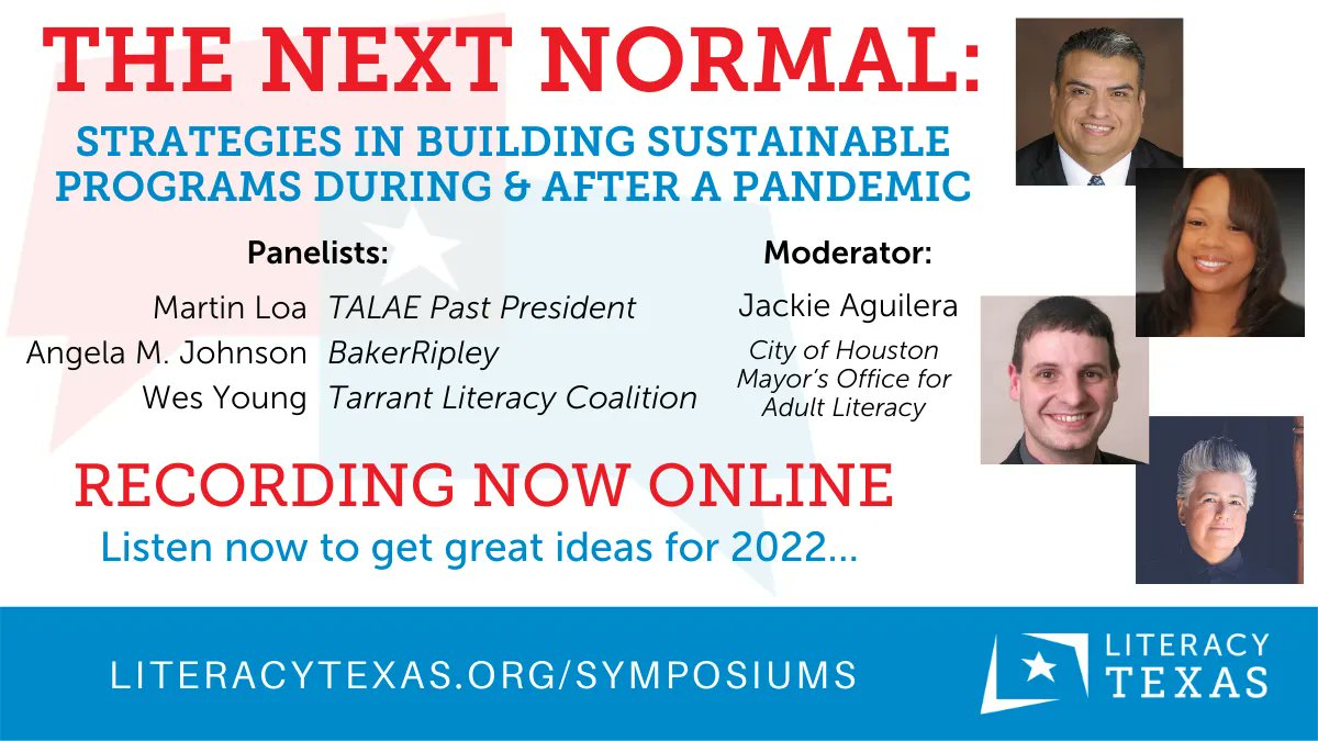 LiteracyTexas's tweet photo. We heard a ton of great ideas during The Next Normal, our panel discussion on programs at the Gulf Coast Literacy Symposium. The recording is now online and you can watch it here: https://t.co/83OBe4Qjfb

#BestPractices #LiteracyPrograms #PostPandemic #NextNormal https://t.co/oYtMk03dJO
