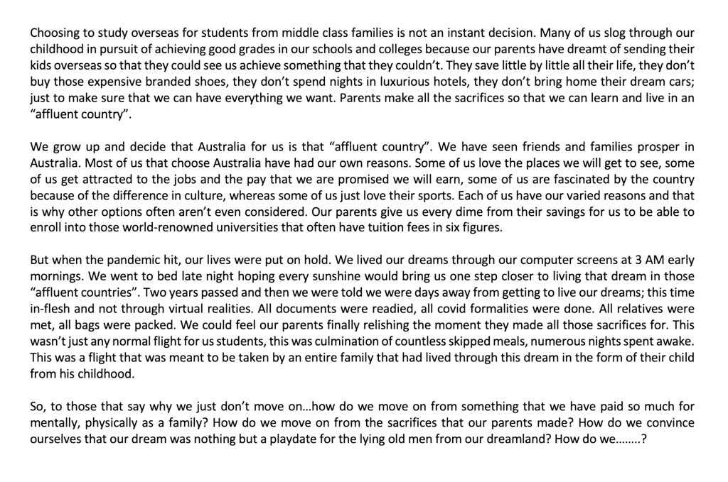 How do we convince ourselves that our dream was nothing but a playdate for the lying old men from our dreamland?
#InternationalStudentsAustralia <a href="/ScottMorrisonMP/">Not ScoMo</a> @GregHuntMP @AlanTudgeMP <a href="/AlboMP/">Anthony Albanese</a> <a href="/JulianHillMP/">Julian Hill MP</a>
