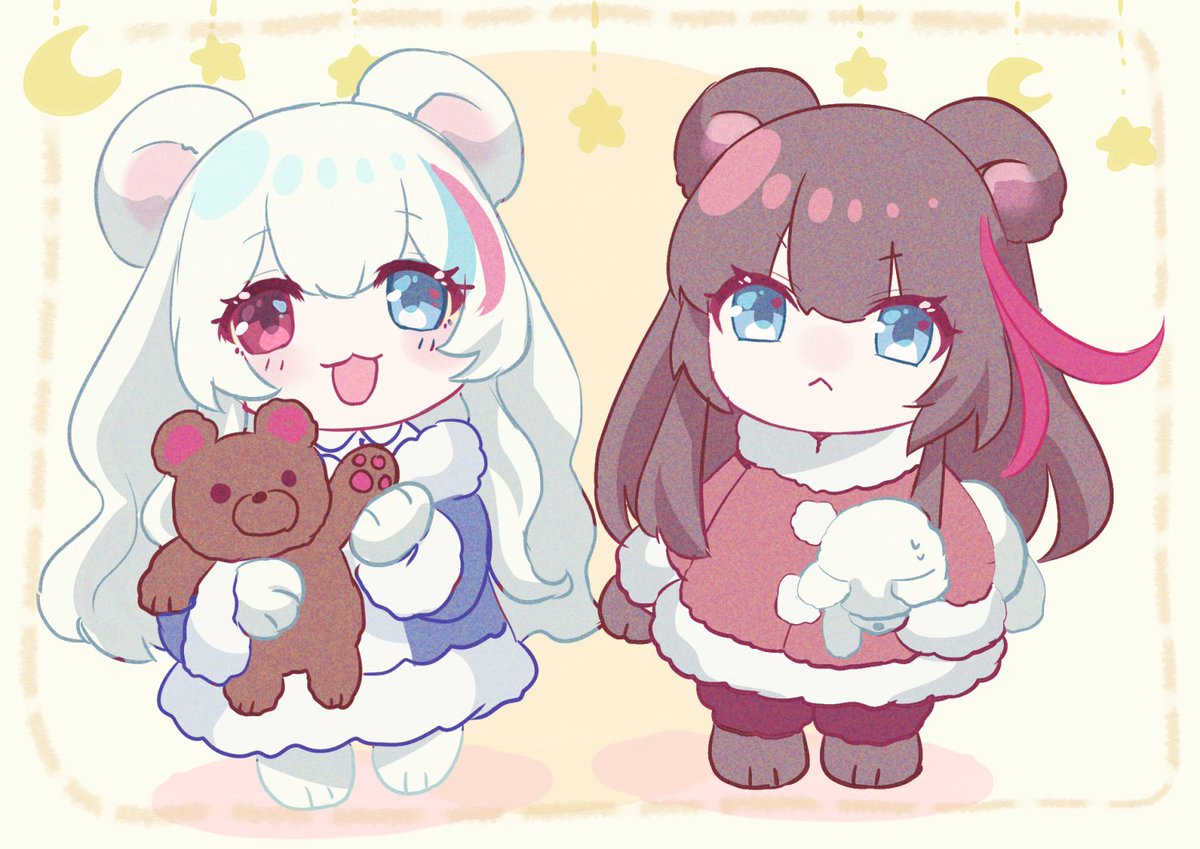 multiple girls 2girls bear ears animal ears stuffed animal stuffed toy blue eyes  illustration images