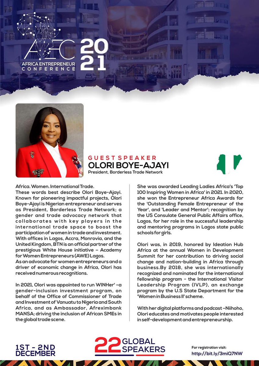 Pillar of Strength Media (Pty) Ltd🇿🇦 (@posmedia1) on Twitter photo Coming to the Afripreneur Conference stage this year:
Ms Olori Boye-Ajayi
President, Borderless Trade Network 🇳🇬 <a href="/OloriBoye/">Olori Boye-Ajayi</a> <a href="/AfripreneurC/">Afripreneur Conference</a> <a href="/POSMedia1/">Pillar of Strength Media (Pty) Ltd🇿🇦</a> <a href="/AnyomiCharles/">Charles Anyomi</a> <a href="/godfreyinafrica/">godfrey madanhire</a> <a href="/madwayisa/">Pearl Dwayisa (CPRP)🇿🇦</a> <a href="/AdeoluwaVictor/">Olatunde, Victor Adeoluwa</a> <a href="/thekingbello/">kingbello.eth 💜💾</a> <a href="/Silomotion/">Silomotion</a> <a href="/LwandaDuma/">IG: @LwandaDuma</a> <a href="/RandyRave/">Rendani Ravele</a> <a href="/ThescribeM/">TheScribe Mhlongo Music</a> Coming to the Afripreneur Conference stage this year:
Ms Olori Boye-Ajayi
President, Borderless Trade Network 🇳🇬 <a href="/OloriBoye/">Olori Boye-Ajayi</a> <a href="/AfripreneurC/">Afripreneur Conference</a> <a href="/POSMedia1/">Pillar of Strength Media (Pty) Ltd🇿🇦</a> <a href="/AnyomiCharles/">Charles Anyomi</a> <a href="/godfreyinafrica/">godfrey madanhire</a> <a href="/madwayisa/">Pearl Dwayisa (CPRP)🇿🇦</a> <a href="/AdeoluwaVictor/">Olatunde, Victor Adeoluwa</a> <a href="/thekingbello/">kingbello.eth 💜💾</a> <a href="/Silomotion/">Silomotion</a> <a href="/LwandaDuma/">IG: @LwandaDuma</a> <a href="/RandyRave/">Rendani Ravele</a> <a href="/ThescribeM/">TheScribe Mhlongo Music</a>